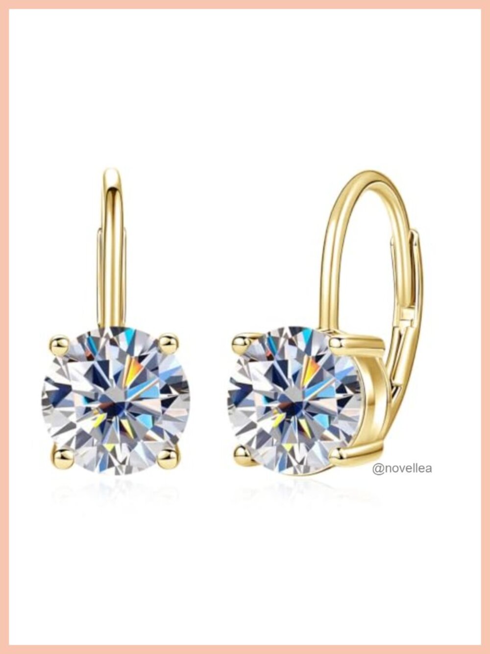 8mm Moissanite Leverback Hoop Earrings for Women, 14K Yellow Gold Plated